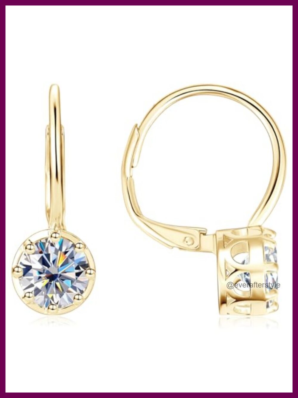 Moissanite Single Stone Hoop Earrings 14k Gold Plated for Women